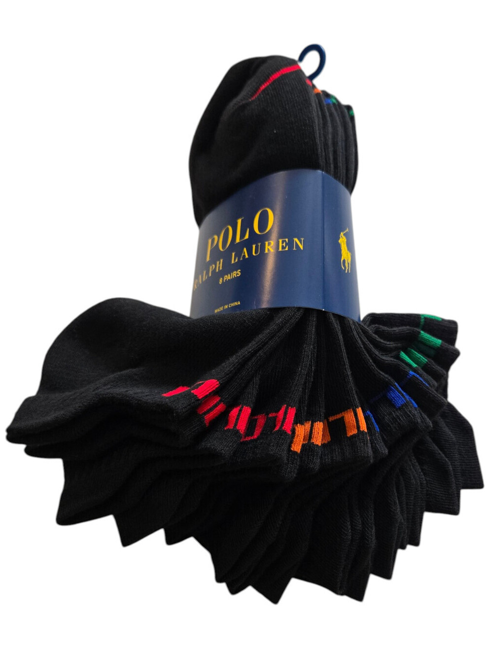 Polo Ralph Lauren Mens Quarter Crew Socks Black Multicolored 6 Pack NWT